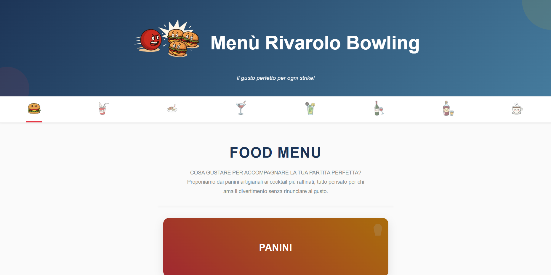 Menù Bowling Rivarolo